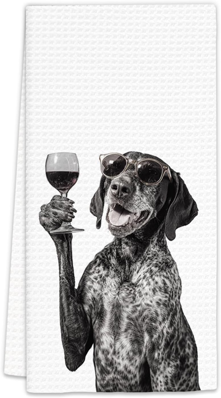 FIicy German Shorthaired Pointer Gifts Wine Dog Kitchen Towels, Gifts for German Shorthaired Pointer Wine Lovers Decorative Hand Dish Towel for Kitchen Home Bar,Funny Dog Home Bar Decor(16x24In) - Image 1